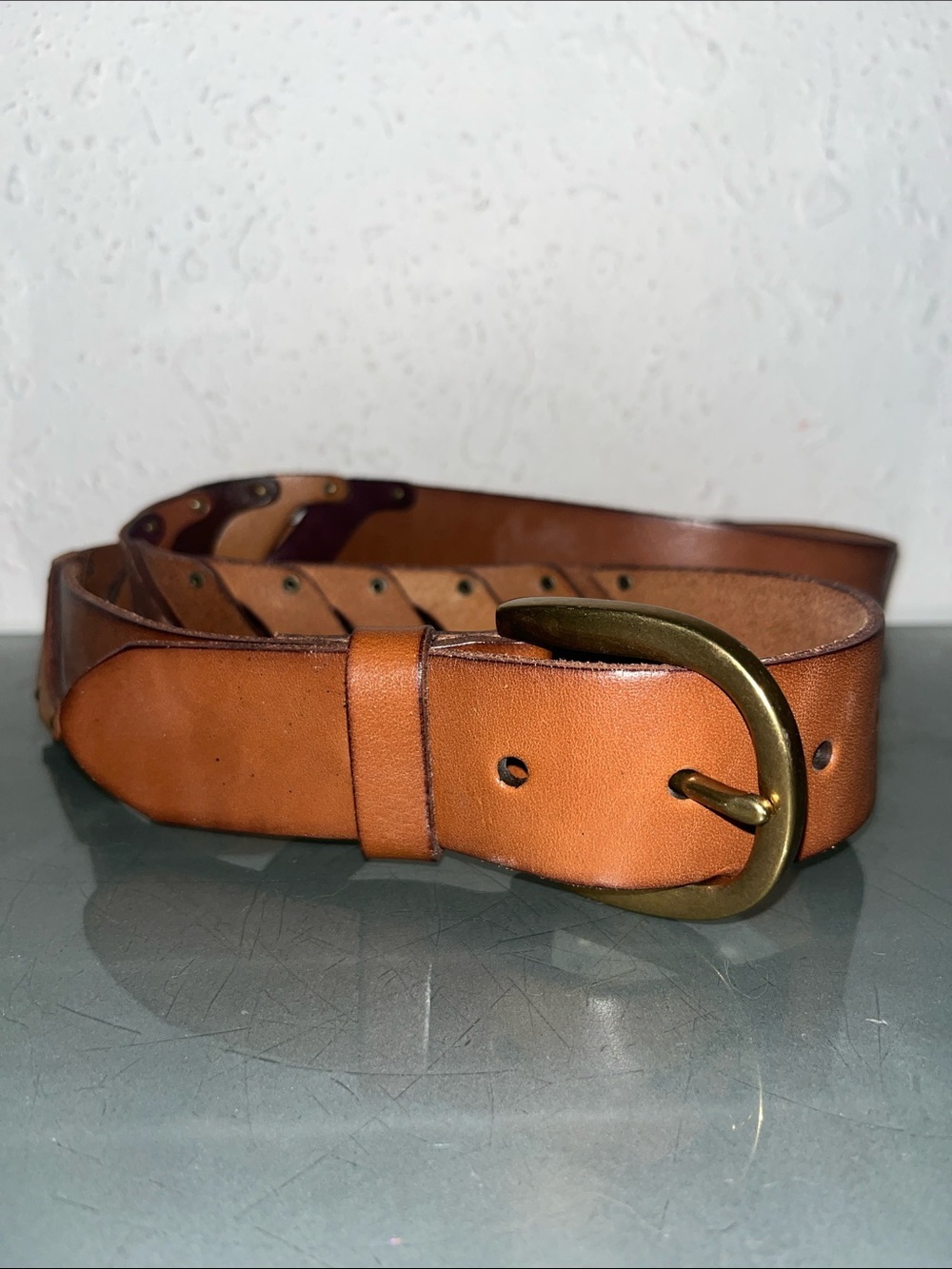Fossil Women’s leather Belt with Brass Buckle boho western cowgirl festival